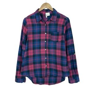 Passport | Button Up Plaid Shirt Roll Sleeves Single Pocket High Low Lightweight
